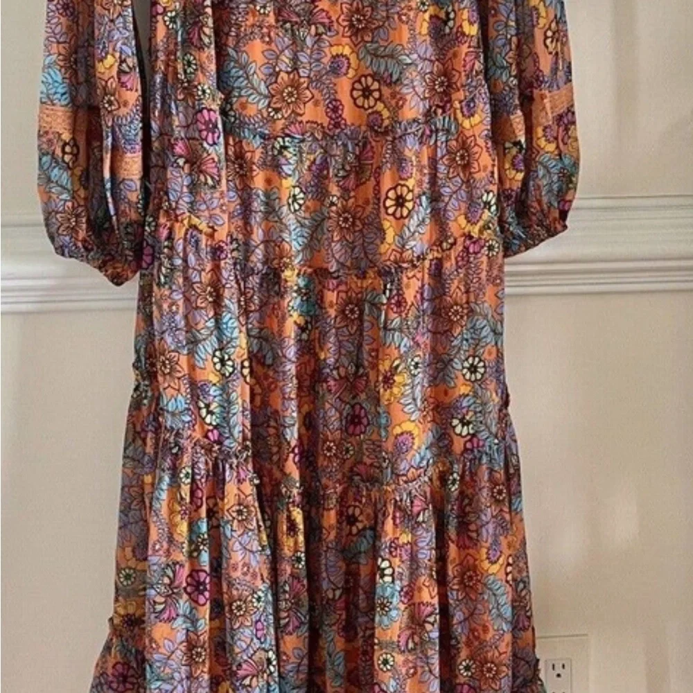 NWT FREE PEOPLE CASSIS PRINTED EMBROIDERED TIERED MAXI DRESS SIZE XS - Picture 2 of 4